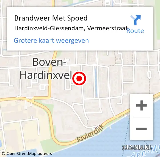 Locatie op kaart van de 112 melding: Brandweer Met Spoed Naar Hardinxveld-Giessendam, Vermeerstraat op 2 december 2022 11:46