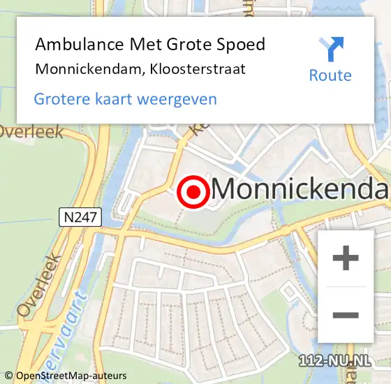 Locatie op kaart van de 112 melding: Ambulance Met Grote Spoed Naar Monnickendam, Kloosterstraat op 2 december 2022 11:48