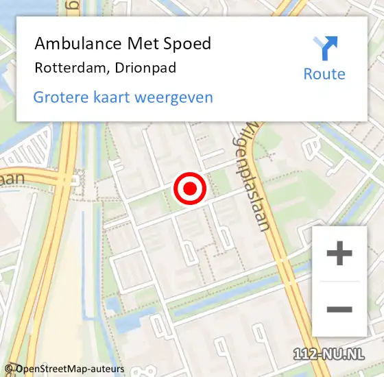 Locatie op kaart van de 112 melding: Ambulance Met Spoed Naar Rotterdam, Drionpad op 2 december 2022 11:57