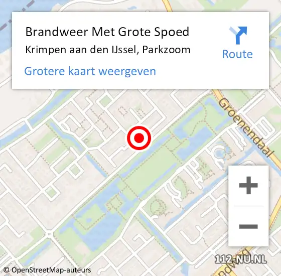 Locatie op kaart van de 112 melding: Brandweer Met Grote Spoed Naar Krimpen aan den IJssel, Parkzoom op 2 december 2022 11:57