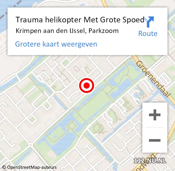 Locatie op kaart van de 112 melding: Trauma helikopter Met Grote Spoed Naar Krimpen aan den IJssel, Parkzoom op 2 december 2022 12:09