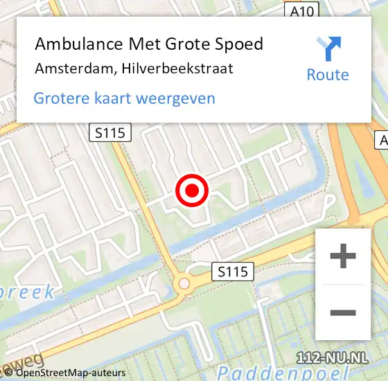 Locatie op kaart van de 112 melding: Ambulance Met Grote Spoed Naar Amsterdam, Hilverbeekstraat op 2 december 2022 12:16