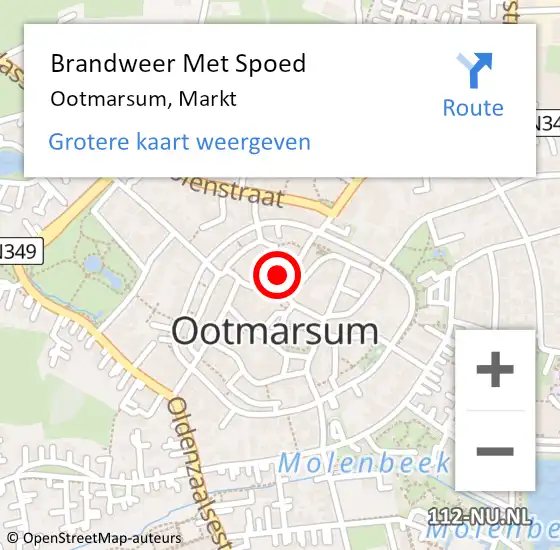 Locatie op kaart van de 112 melding: Brandweer Met Spoed Naar Ootmarsum, Markt op 2 december 2022 12:24