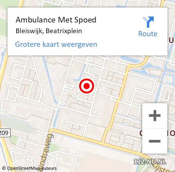 Locatie op kaart van de 112 melding: Ambulance Met Spoed Naar Bleiswijk, Beatrixplein op 2 december 2022 12:24