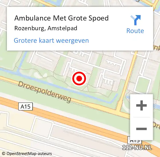 Locatie op kaart van de 112 melding: Ambulance Met Grote Spoed Naar Rozenburg, Amstelpad op 2 december 2022 12:25