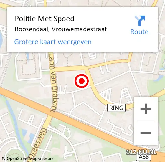 Locatie op kaart van de 112 melding: Politie Met Spoed Naar Roosendaal, Vrouwemadestraat op 2 december 2022 12:26