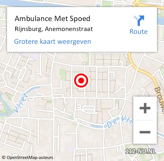 Locatie op kaart van de 112 melding: Ambulance Met Spoed Naar Rijnsburg, Anemonenstraat op 2 december 2022 12:31