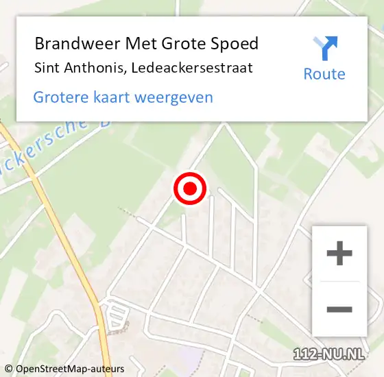 Locatie op kaart van de 112 melding: Brandweer Met Grote Spoed Naar Sint Anthonis, Ledeackersestraat op 2 december 2022 12:52