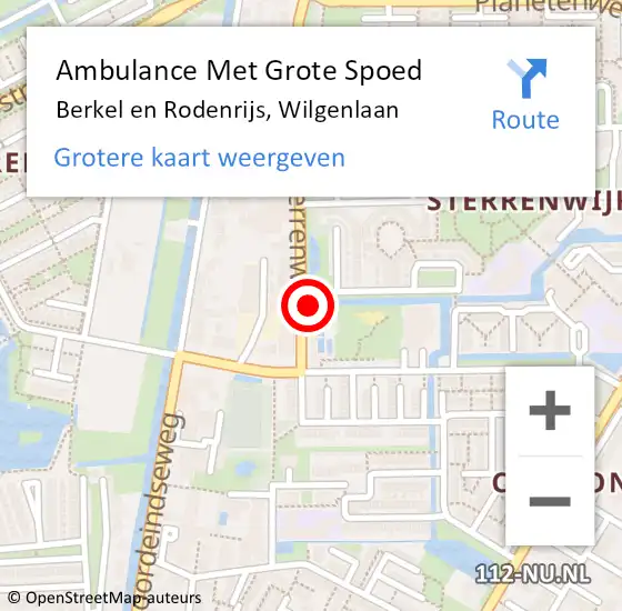 Locatie op kaart van de 112 melding: Ambulance Met Grote Spoed Naar Berkel en Rodenrijs, Wilgenlaan op 2 december 2022 12:53