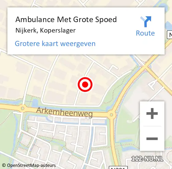 Locatie op kaart van de 112 melding: Ambulance Met Grote Spoed Naar Nijkerk, Koperslager op 2 december 2022 13:00