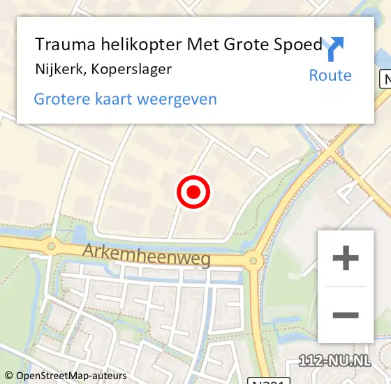 Locatie op kaart van de 112 melding: Trauma helikopter Met Grote Spoed Naar Nijkerk, Koperslager op 2 december 2022 13:03