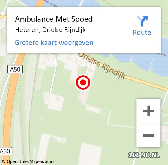 Locatie op kaart van de 112 melding: Ambulance Met Spoed Naar Heteren, Drielse Rijndijk op 2 december 2022 13:32