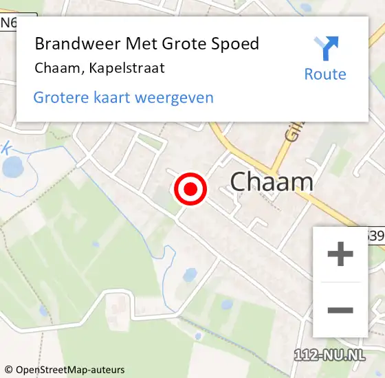 Locatie op kaart van de 112 melding: Brandweer Met Grote Spoed Naar Chaam, Kapelstraat op 2 december 2022 13:45