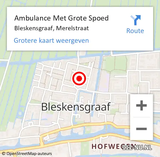 Locatie op kaart van de 112 melding: Ambulance Met Grote Spoed Naar Bleskensgraaf, Merelstraat op 2 december 2022 14:31