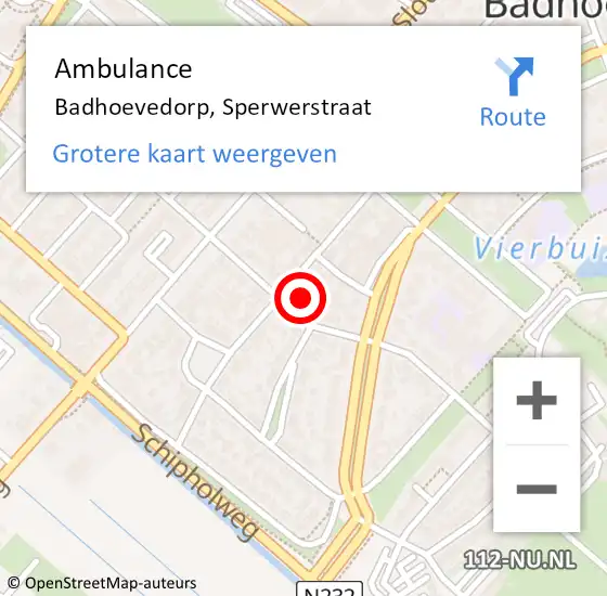 Locatie op kaart van de 112 melding: Ambulance Badhoevedorp, Sperwerstraat op 2 december 2022 14:52