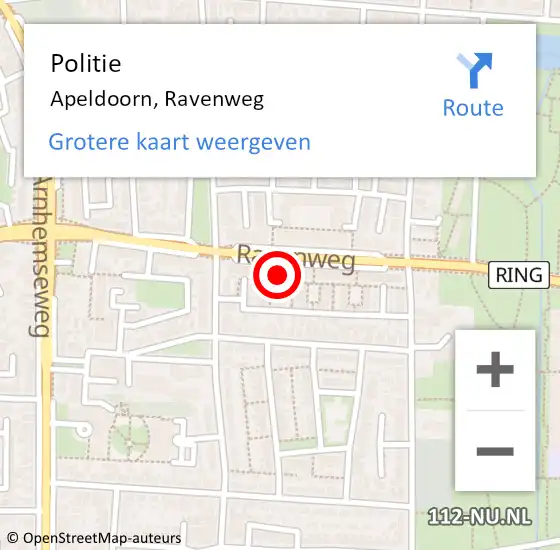 Locatie op kaart van de 112 melding: Politie Apeldoorn, Ravenweg op 2 december 2022 15:00