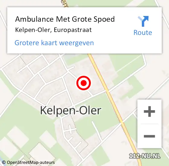 Locatie op kaart van de 112 melding: Ambulance Met Grote Spoed Naar Kelpen-Oler, Europastraat op 2 december 2022 15:02