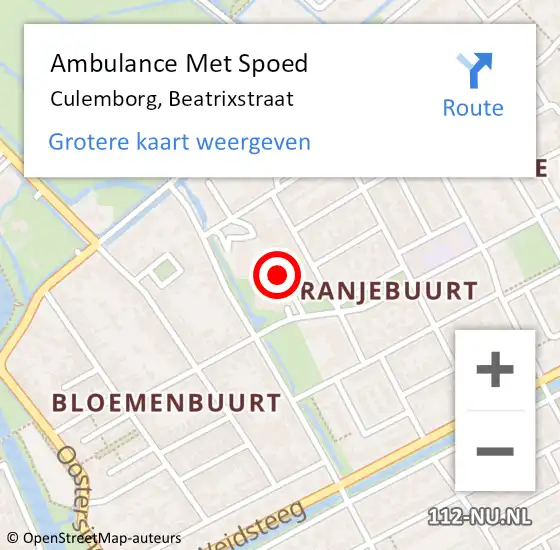 Locatie op kaart van de 112 melding: Ambulance Met Spoed Naar Culemborg, Beatrixstraat op 2 december 2022 15:06