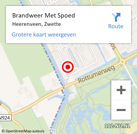 Locatie op kaart van de 112 melding: Brandweer Met Spoed Naar Heerenveen, Zwette op 2 december 2022 15:15