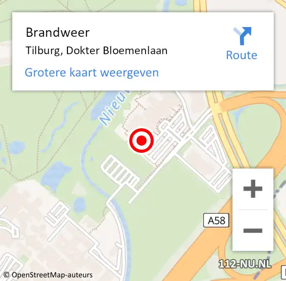 Locatie op kaart van de 112 melding: Brandweer Tilburg, Dokter Bloemenlaan op 2 december 2022 15:30