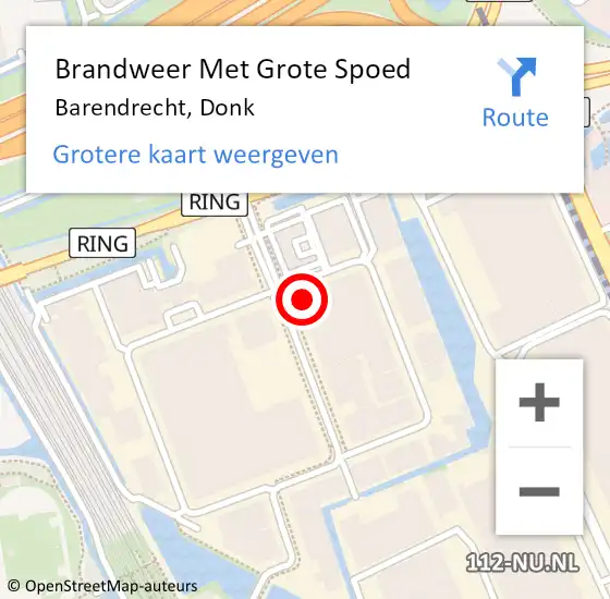 Locatie op kaart van de 112 melding: Brandweer Met Grote Spoed Naar Barendrecht, Donk op 2 december 2022 16:10