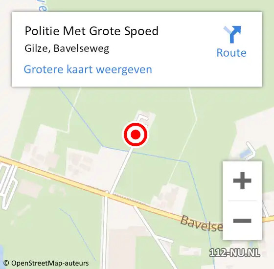 Locatie op kaart van de 112 melding: Politie Met Grote Spoed Naar Gilze, Bavelseweg op 2 december 2022 16:18