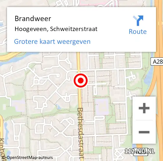 Locatie op kaart van de 112 melding: Brandweer Hoogeveen, Schweitzerstraat op 2 december 2022 16:27