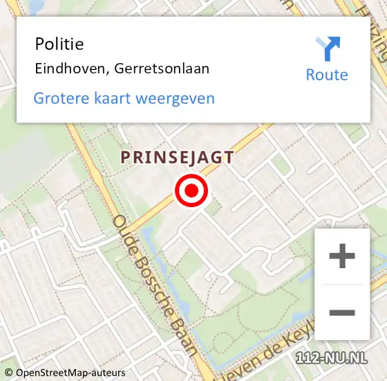 Locatie op kaart van de 112 melding: Politie Eindhoven, Gerretsonlaan op 2 december 2022 16:36