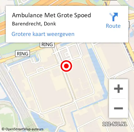 Locatie op kaart van de 112 melding: Ambulance Met Grote Spoed Naar Barendrecht, Donk op 2 december 2022 16:38