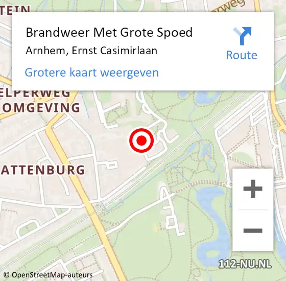 Locatie op kaart van de 112 melding: Brandweer Met Grote Spoed Naar Arnhem, Ernst Casimirlaan op 2 december 2022 16:40