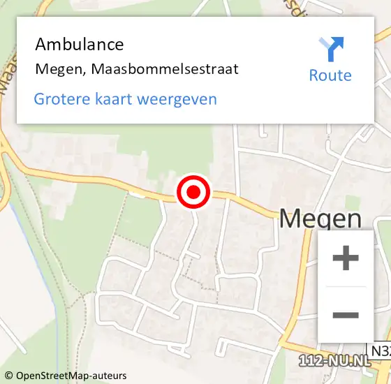 Locatie op kaart van de 112 melding: Ambulance Megen, Maasbommelsestraat op 2 december 2022 17:02