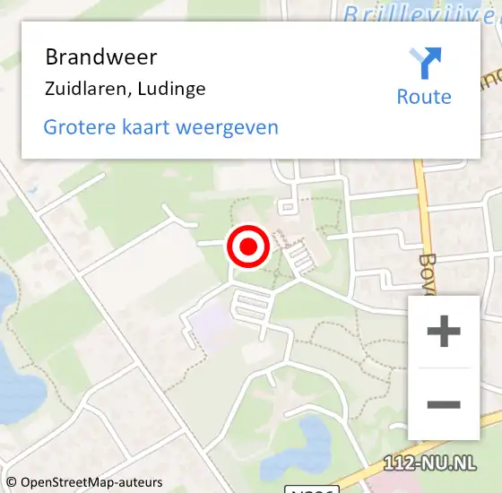 Locatie op kaart van de 112 melding: Brandweer Zuidlaren, Ludinge op 2 december 2022 17:03