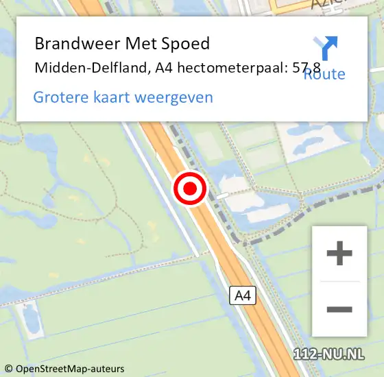 Locatie op kaart van de 112 melding: Brandweer Met Spoed Naar Midden-Delfland, A4 hectometerpaal: 57,8 op 2 december 2022 17:26