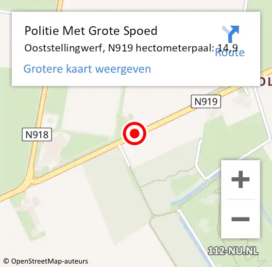 Locatie op kaart van de 112 melding: Politie Met Grote Spoed Naar Ooststellingwerf, N919 hectometerpaal: 14,9 op 2 december 2022 17:38