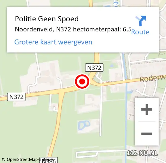 Locatie op kaart van de 112 melding: Politie Geen Spoed Naar Noordenveld, N372 hectometerpaal: 6,5 op 2 december 2022 17:43