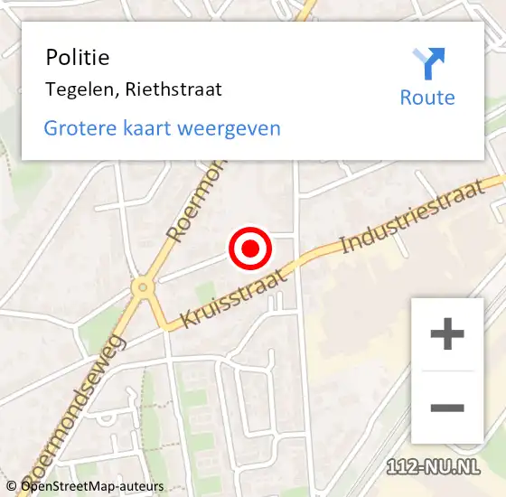 Locatie op kaart van de 112 melding: Politie Tegelen, Riethstraat op 2 december 2022 17:59