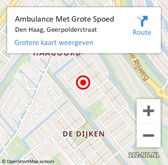 Locatie op kaart van de 112 melding: Ambulance Met Grote Spoed Naar Den Haag, Geerpolderstraat op 2 december 2022 18:01