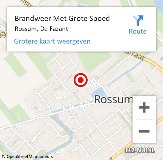 Locatie op kaart van de 112 melding: Brandweer Met Grote Spoed Naar Rossum, De Fazant op 2 december 2022 18:15