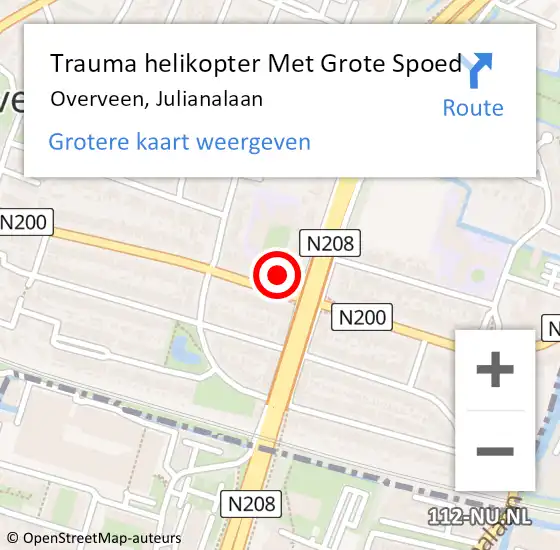 Locatie op kaart van de 112 melding: Trauma helikopter Met Grote Spoed Naar Overveen, Julianalaan op 2 december 2022 18:26
