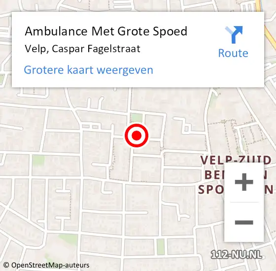 Locatie op kaart van de 112 melding: Ambulance Met Grote Spoed Naar Velp, Caspar Fagelstraat op 2 december 2022 18:49