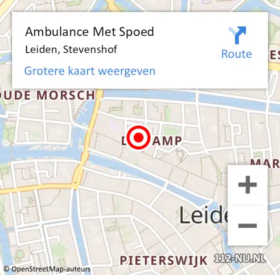 Locatie op kaart van de 112 melding: Ambulance Met Spoed Naar Leiden, Stevenshof op 2 december 2022 19:21