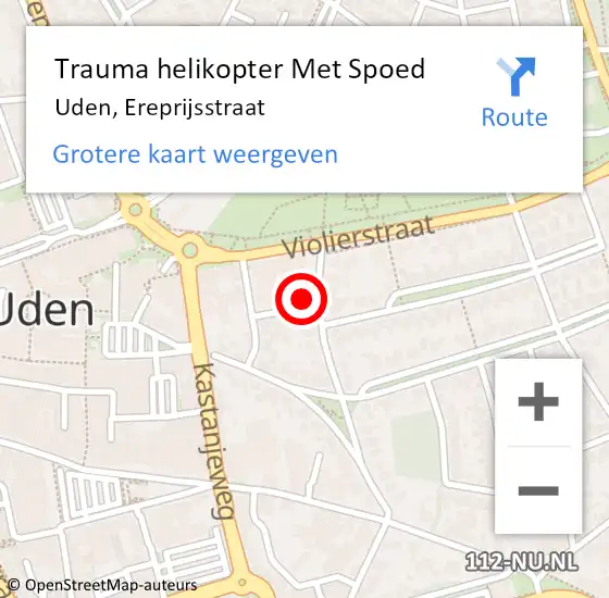 Locatie op kaart van de 112 melding: Trauma helikopter Met Spoed Naar Uden, Ereprijsstraat op 2 december 2022 19:21