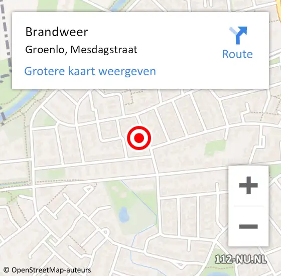 Locatie op kaart van de 112 melding: Brandweer Groenlo, Mesdagstraat op 2 december 2022 19:23