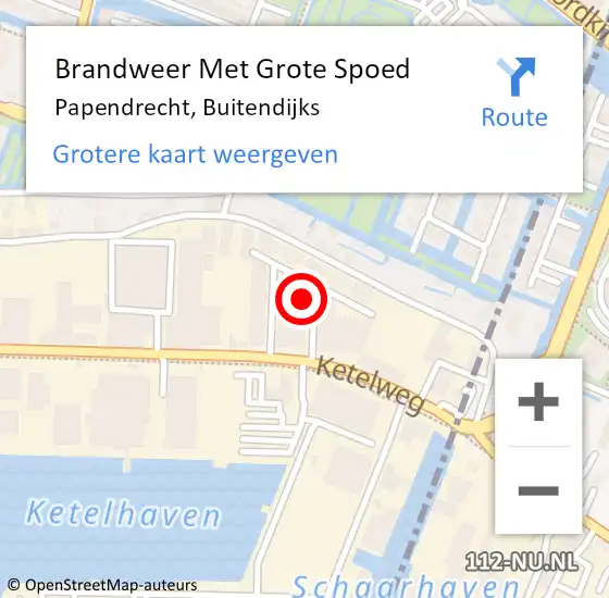 Locatie op kaart van de 112 melding: Brandweer Met Grote Spoed Naar Papendrecht, Buitendijks op 2 december 2022 19:24