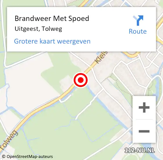 Locatie op kaart van de 112 melding: Brandweer Met Spoed Naar Uitgeest, Tolweg op 2 december 2022 19:49