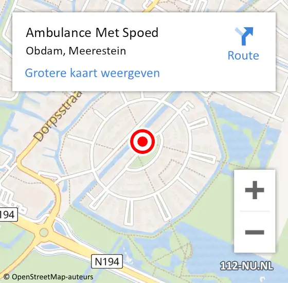 Locatie op kaart van de 112 melding: Ambulance Met Spoed Naar Obdam, Meerestein op 2 december 2022 19:49