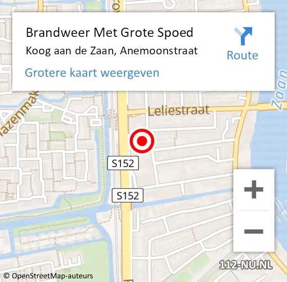 Locatie op kaart van de 112 melding: Brandweer Met Grote Spoed Naar Koog aan de Zaan, Anemoonstraat op 2 december 2022 20:18