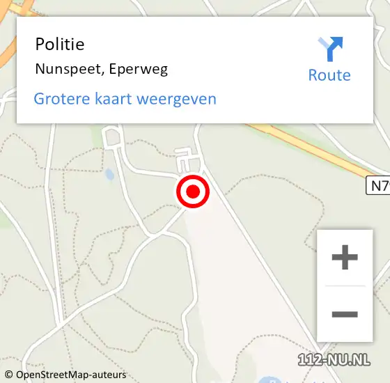 Locatie op kaart van de 112 melding: Politie Nunspeet, Eperweg op 7 augustus 2014 03:30