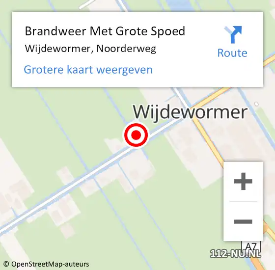 Locatie op kaart van de 112 melding: Brandweer Met Grote Spoed Naar Wijdewormer, Noorderweg op 2 december 2022 20:31