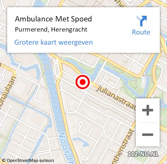 Locatie op kaart van de 112 melding: Ambulance Met Spoed Naar Purmerend, Herengracht op 2 december 2022 20:37